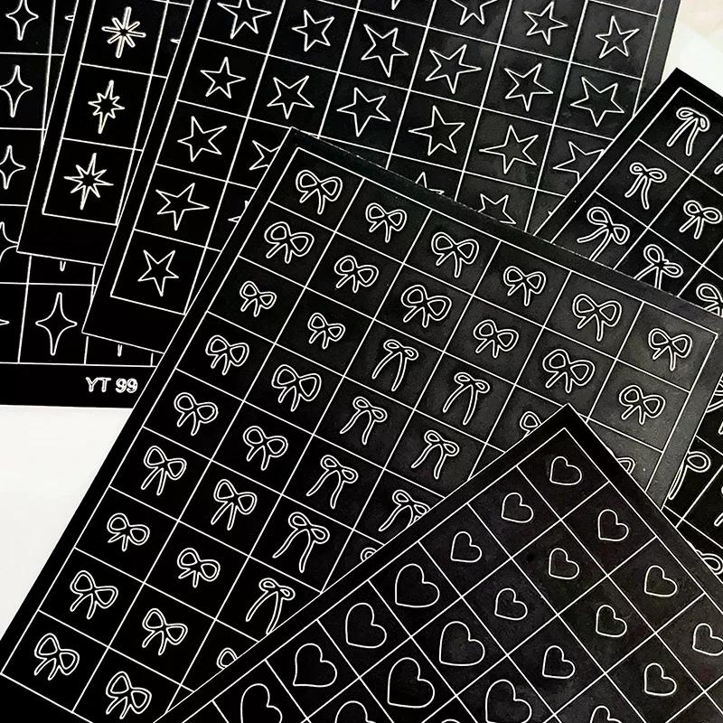 Airbrush Stencil For Nails Heart Bow Stars Pattern Hollow Nail Sticker Templates For French Manicure Tips Nail Design