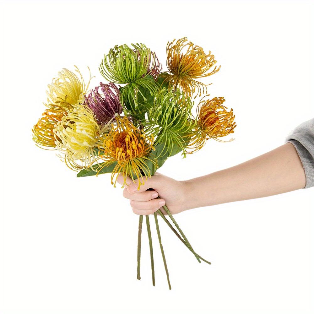 1Pc 2 Heads Pincushion Flower Branches Artificial Flowers for Wedding Bouquets Outdoor Courtyard Garden Home Decoration