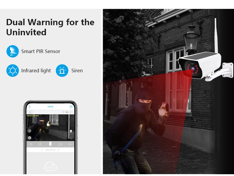 Solar-Powered Wireless Outdoor Camera with UBOX Mobile Remote Viewing