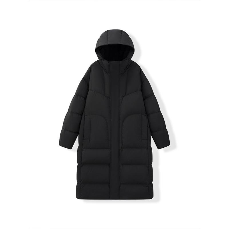 Long Knee Down Jacket Hooded Jacket Thickened Winter White Duck Down Warm Cold Windproof Breathable L чёрный