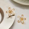 European and American stainless steel zircon stud earrings flower earrings popular titanium steel niche