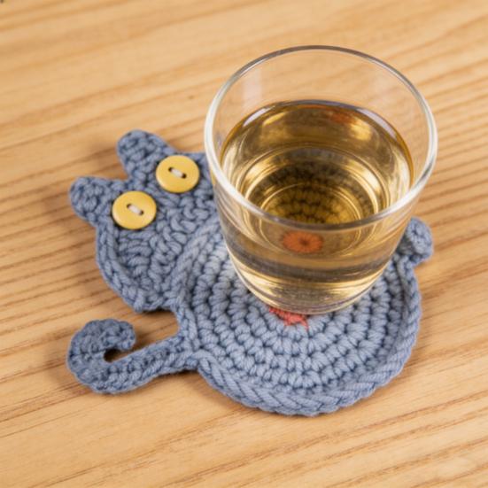 Ručně tkané podložky pod hrnky s kočičkami Roztomilé pletené podložky pod kávu ve tvaru kočky Ochrana stolní desky Izolační podložka pro domácí kancelář Dekorace