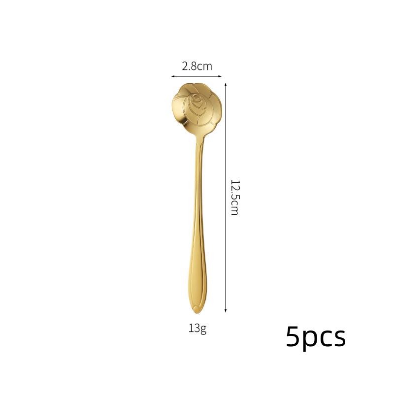 1/5pcs Gold Dessert Spoons Small Flower Spoon Set Stainless Steel Teaspoons Milk Stir Tool for Fruit Honey Lovely Dinnerware Set