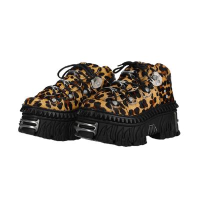 Fashion NEW MEN Punk Women Lace-Up Ankle Botas Mujer Leopard Print Metal Decoration Round Toe Thick Bottom Boots Woman Platform Shoe