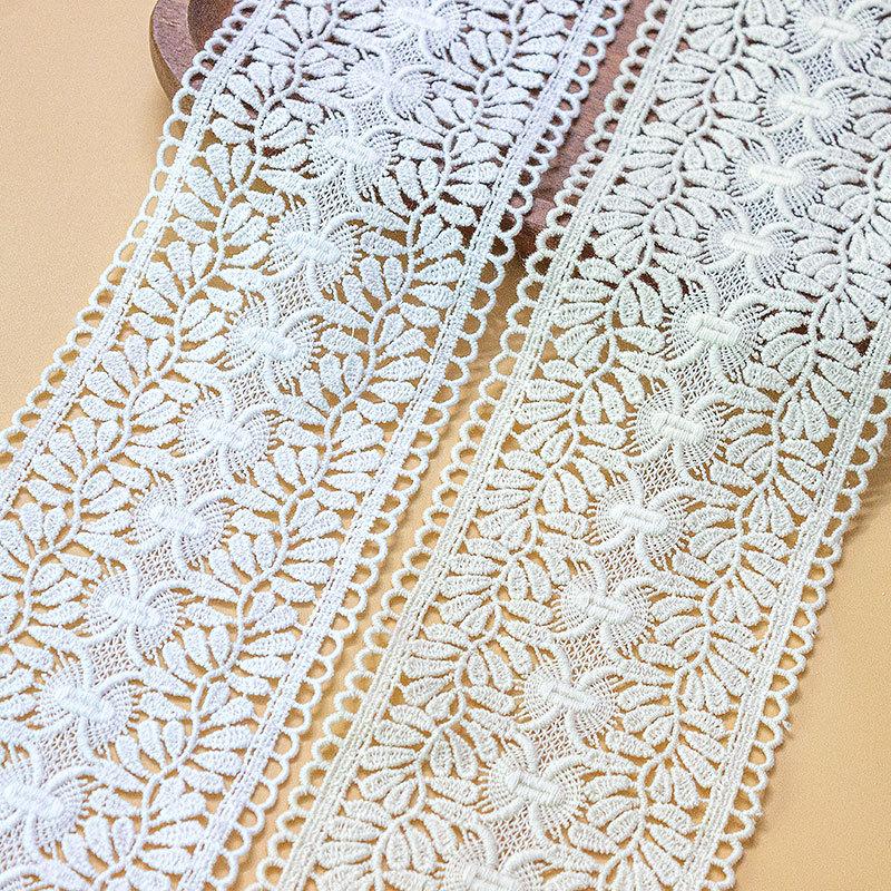 2 Meter 9 cm breit Baumwolle weiß beige wasserlösliche Stickspitze Heimstoff Damenbekleidung Kinderbekleidung Stoffzubehör