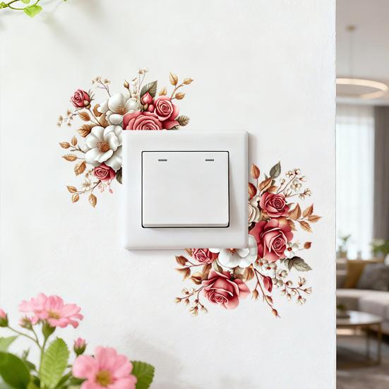 Removable Flower Switch Sticker Waterproof Peel And Stick Light Switch Decal for Living Room Bedroom Bathroom Kitchen Decor