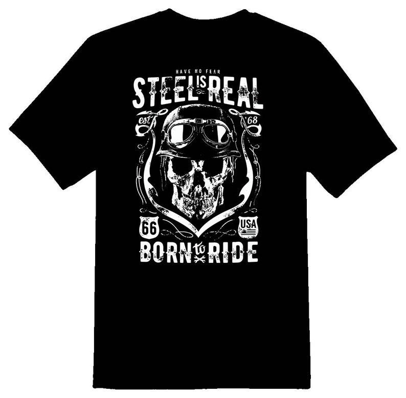 Steel Is Real 2 motorcycle skull black tee shirt 140