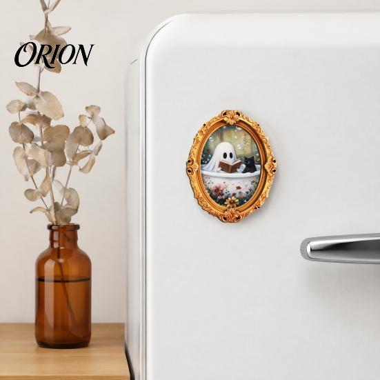 Magnetic Ghost Picture Frames Vintage Halloween Fridge Magnet, Retro Gold Frame Refrigerator Decoration Decorations with Strong Adsorption for Kitchen
