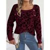 Women's Autumn and Winter Casual Square Collar Button-up Color Leopard Print Long-sleeved Sweater