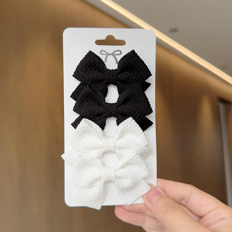 4PCS Soft Cotton Bow Hairpin Girl Sweet Plaid Design Hairpin Color Block Delicate Hairgripe Barrettes Kawaii Child Accessories