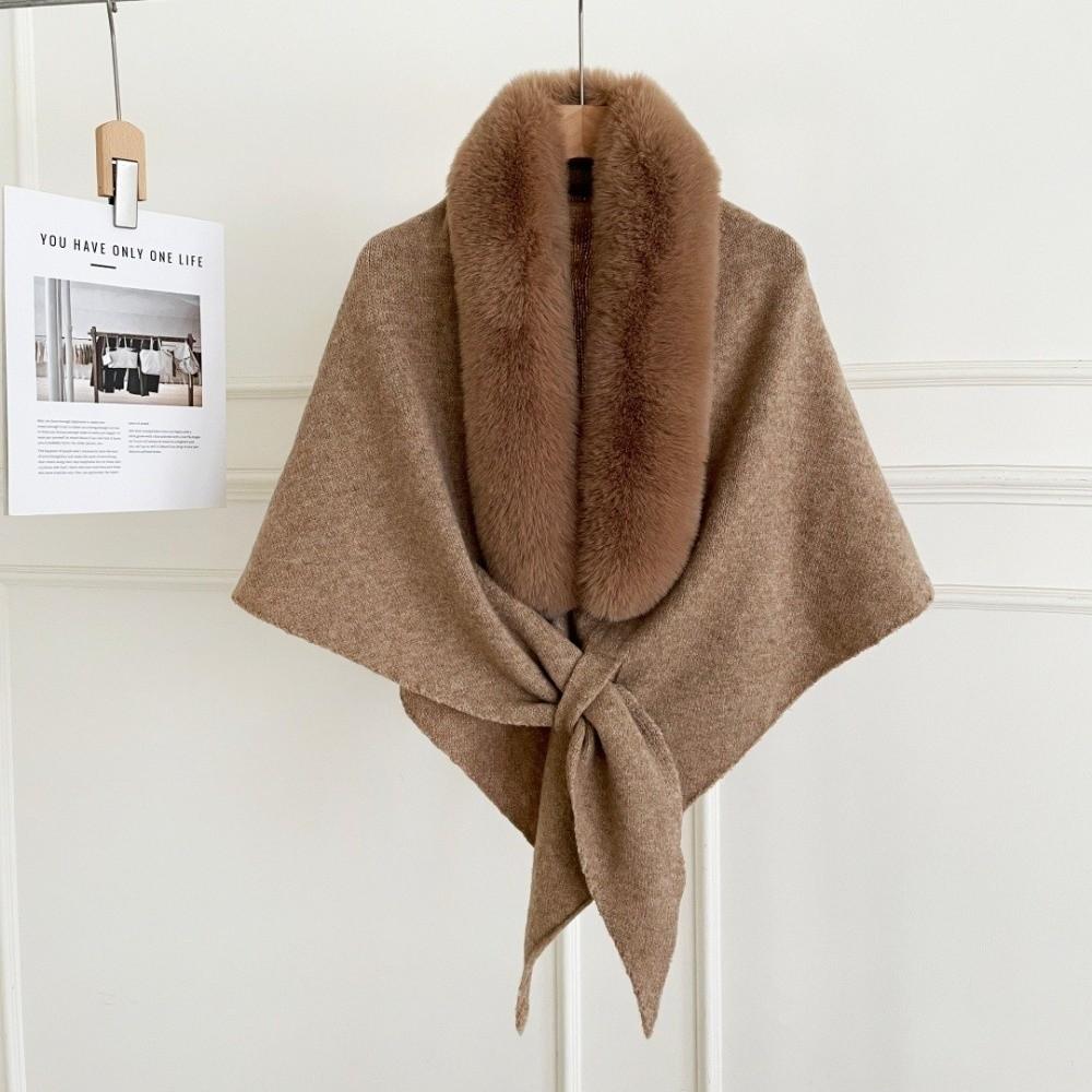 Faux Fox Fur Knit Shawl Warm Triangle Scarf Elegant Faux Fur Collar Wrap Outdoor