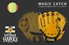 Fukuoka SoftBank Hawks x GP Magic Catch Baseball Glove for Soft Ball 37041 (GP) Toddlers, 8-inch, Included, Yellow, Left-Handed Throw,