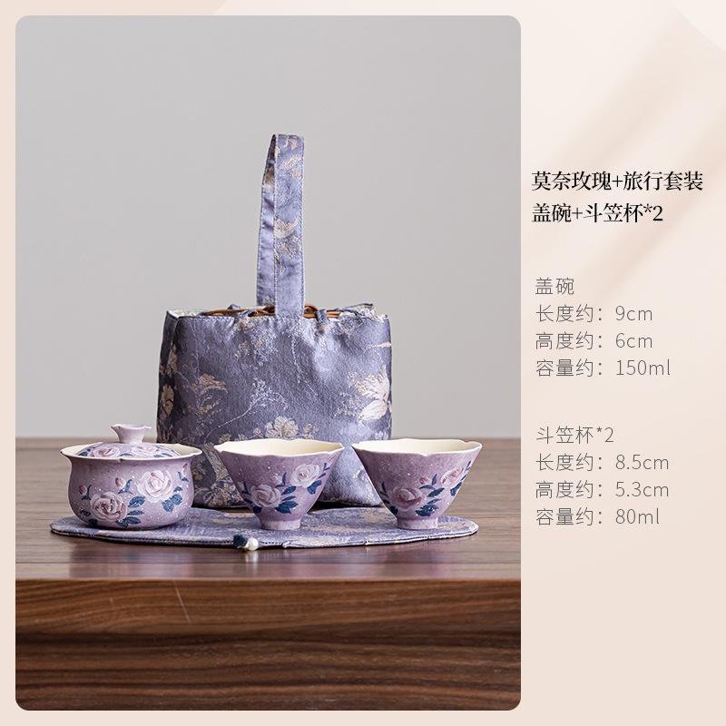 

Handmade Purple Rose Travel Tea Set Kit Luxury 1 Pot 2 Cups Tea Maker Organizer Portable Camping Stock Bags Drinkware Supplies