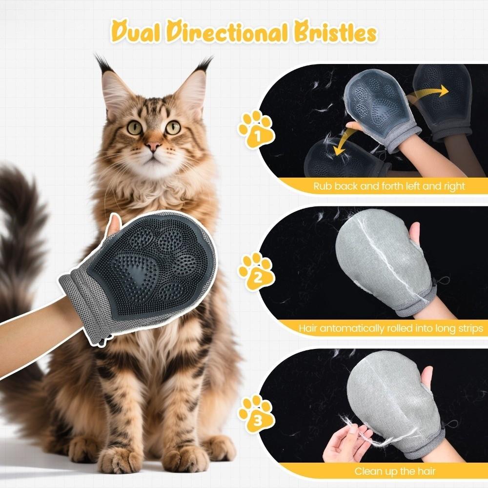 Soft Pet Hair Removal Glove Double-sided Cat Cleaning Brush Pet Detangling Mittens  Massage