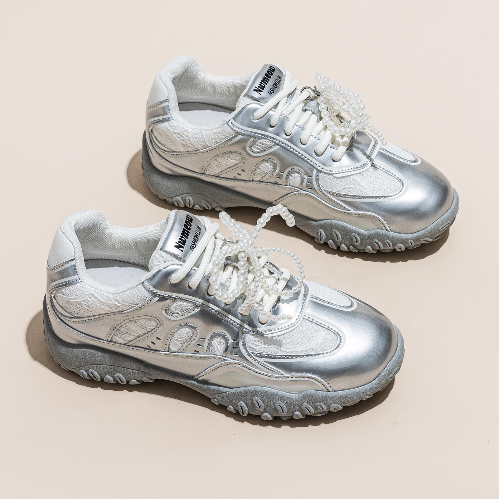 

Daddy shoes platform women s spring and summer new breathable versatile sports and leisure single shoes 40 серебряный