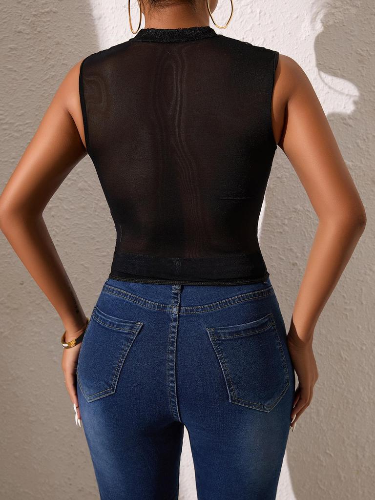 European Sexy Lace See-through Mesh Bustier Top