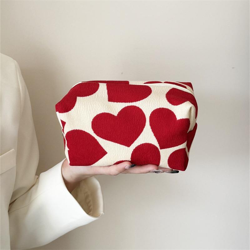 Corduroy Heart Pillow Bag Cosmetic Bag Cute Skincare Storage Bag