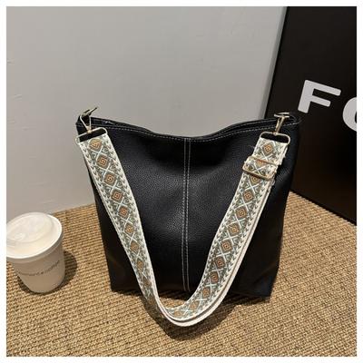 Today's Popular Retro High-texture Bucket Simple Bag Women's Bag Pu Sewing Line Oblique Span Shoulder Armpit Bag