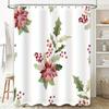 Christmas-themed shower curtain featuring red flowers with green leaves pattern in a white bathroom setting waterproof fabric de