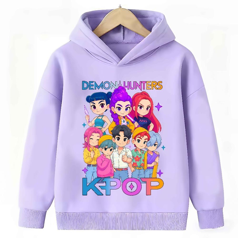 Purple Sweatshirt KPop Demon Hunter Rumi Derpy Cartoon Warm and Thick, Fashionable Casual Top Printed Hoodie for Boys and Girls