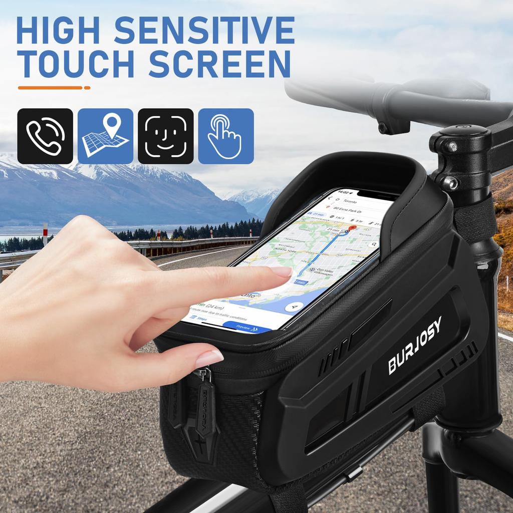 BURJOSY Waterproof Bicycle Bag with TPU Touch Screen Sun Bicycle Smartphone Bicycle Accessory Compatible with Cell Phones Under 7 Inches & Visor,