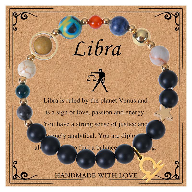 Twelve Constellations Bracelet: Frosted Stone & Elastic Cord with Card