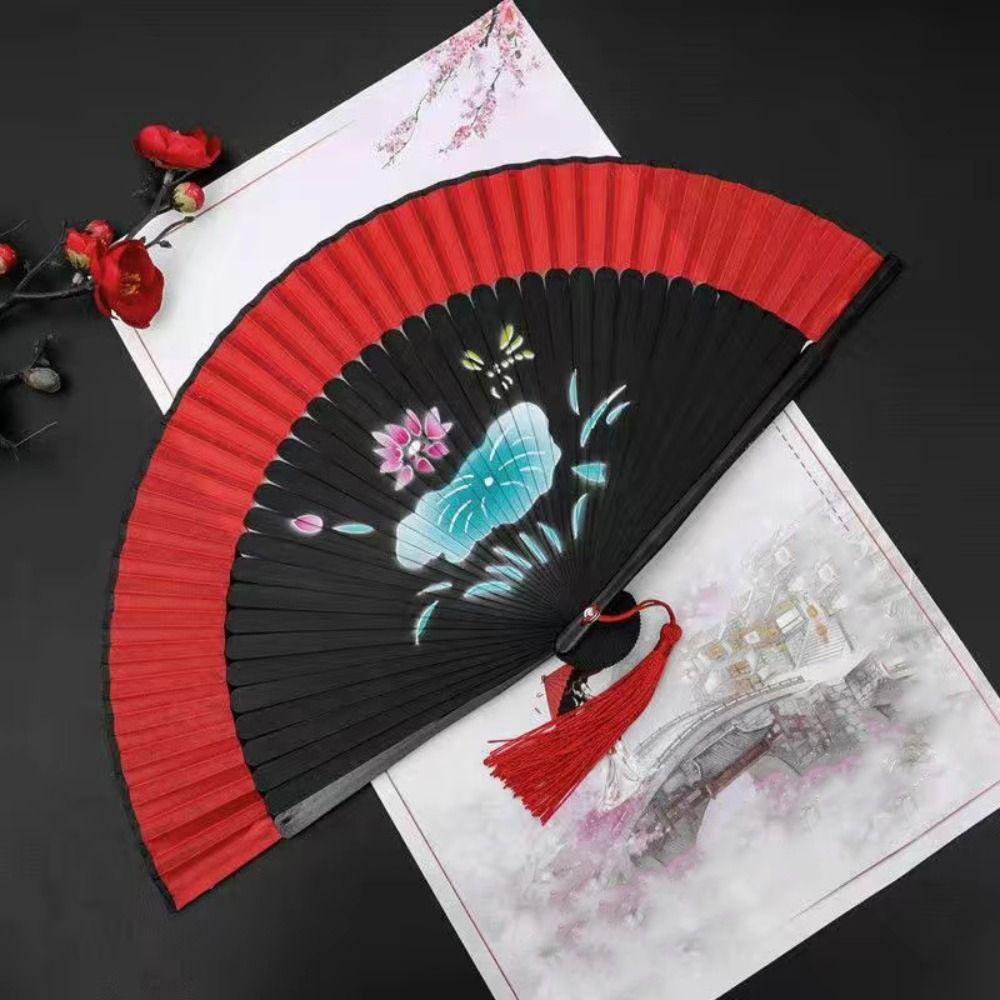 Exquisite Blossom Printing Folded Fan Chinese Style Elegant Handheld Fans  Lady Dance Props