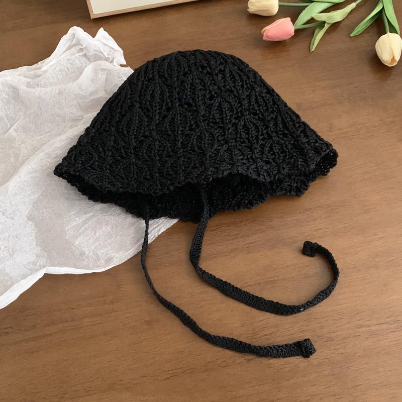 Hollow Knitted Lace-up Fisherman's Hat Children Spring and Summer Sunshade Sunscreen Hat Breathable Face Small Bucket Hat