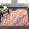 Vintage Abstract Striped Rug – Colorful Geometric Bathroom Kitchen Doormat, Non-Slip Entryway Floor Mat Orange Blush Pink