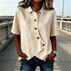 Women Shirt Lapel Short Sleeve Irregular Buttons Placket Shirt Tops Pure Color Loose Fit Summer Casual Shirt