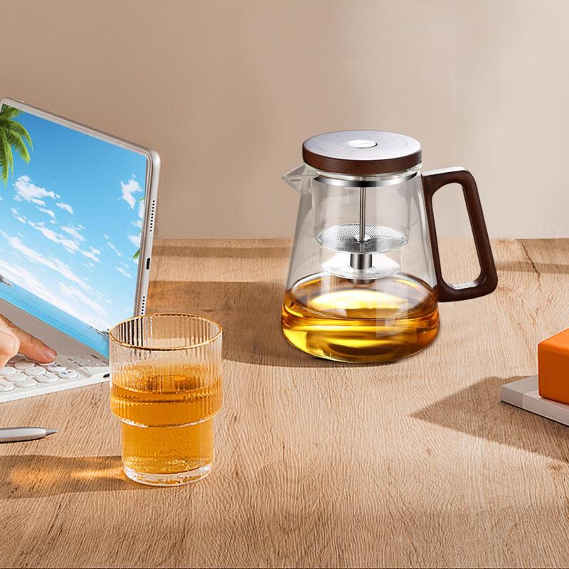 Teapot With Strainer Clear Glass Teapot With Removable Infuser Tea Glass With Press Control Infuser Wooden Handle Teapot For CN