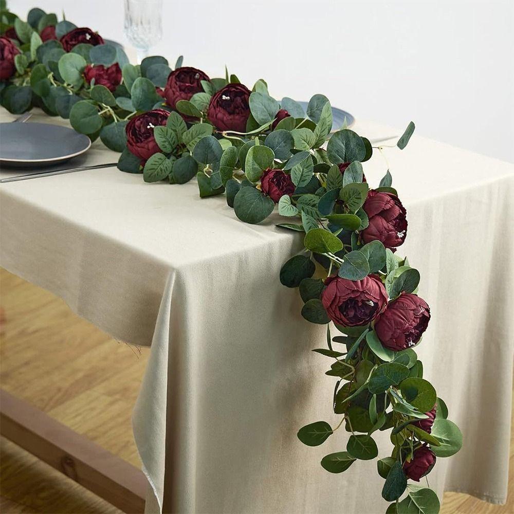 Green Eucalyptus Leaves Artificial Poeny Vine Plant Wall Decorative Flower Bar Decoration