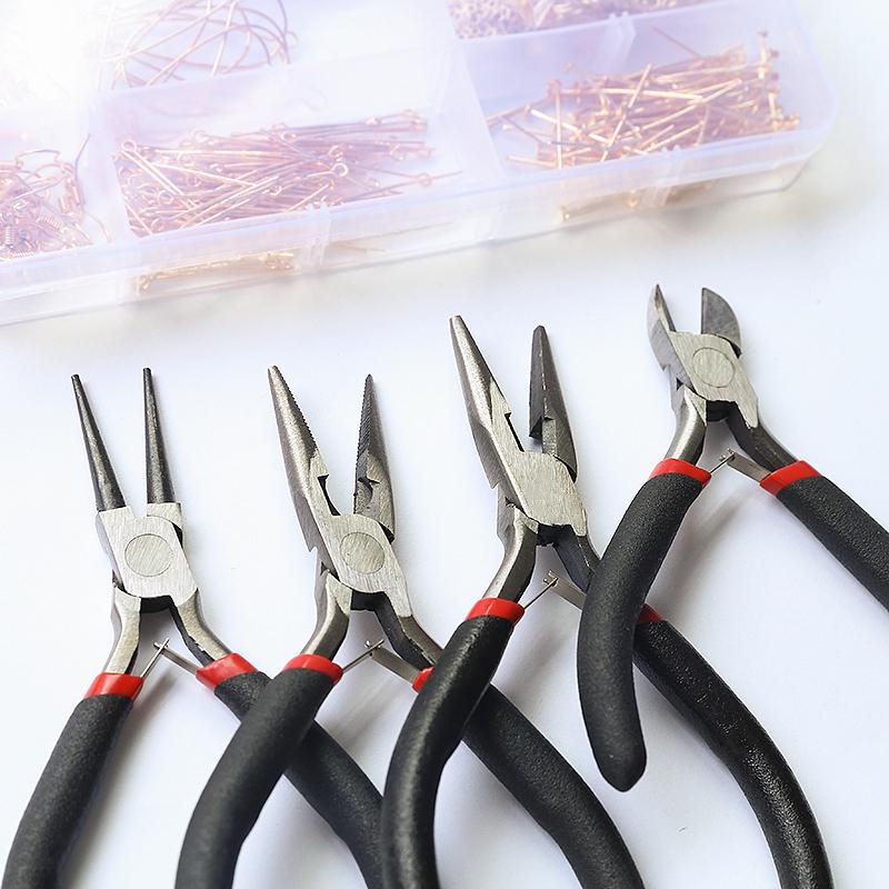 DIY Beading Tool Kit: Bent Needle, 9 Needles, T-Shaped Pliers, Round Nose Pliers for Handmade Jewelry Earrings and Studs