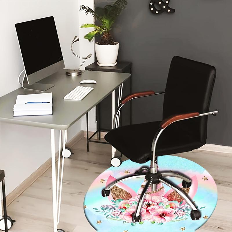 

1pc Unicorn Horn with Flowers and Ears Round carpet, Made of Polyester,Perfect for Decorating Office Chairs, Living Rooms,fplt274 80cm by 80cm