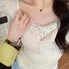 Fake Two-piece Lace Short-sleeved T-shirt Spring and Summer New Pure Lust Spice Girl Slim and Thin Shoulder Bottoming Top