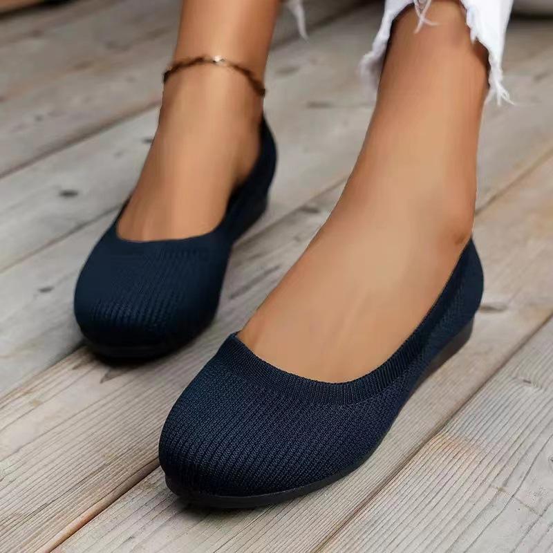 Spring and Autumn Single Shoes Mesh Round Head Flat Bottom Casual Solid Color Large Size Single Shoes Women's and Women's Single Shoes