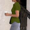 Women's Short Sleeve Button Down Shirt Slim Fit Collared Blouse Office Workwear Casual Top with Ruched Front Design