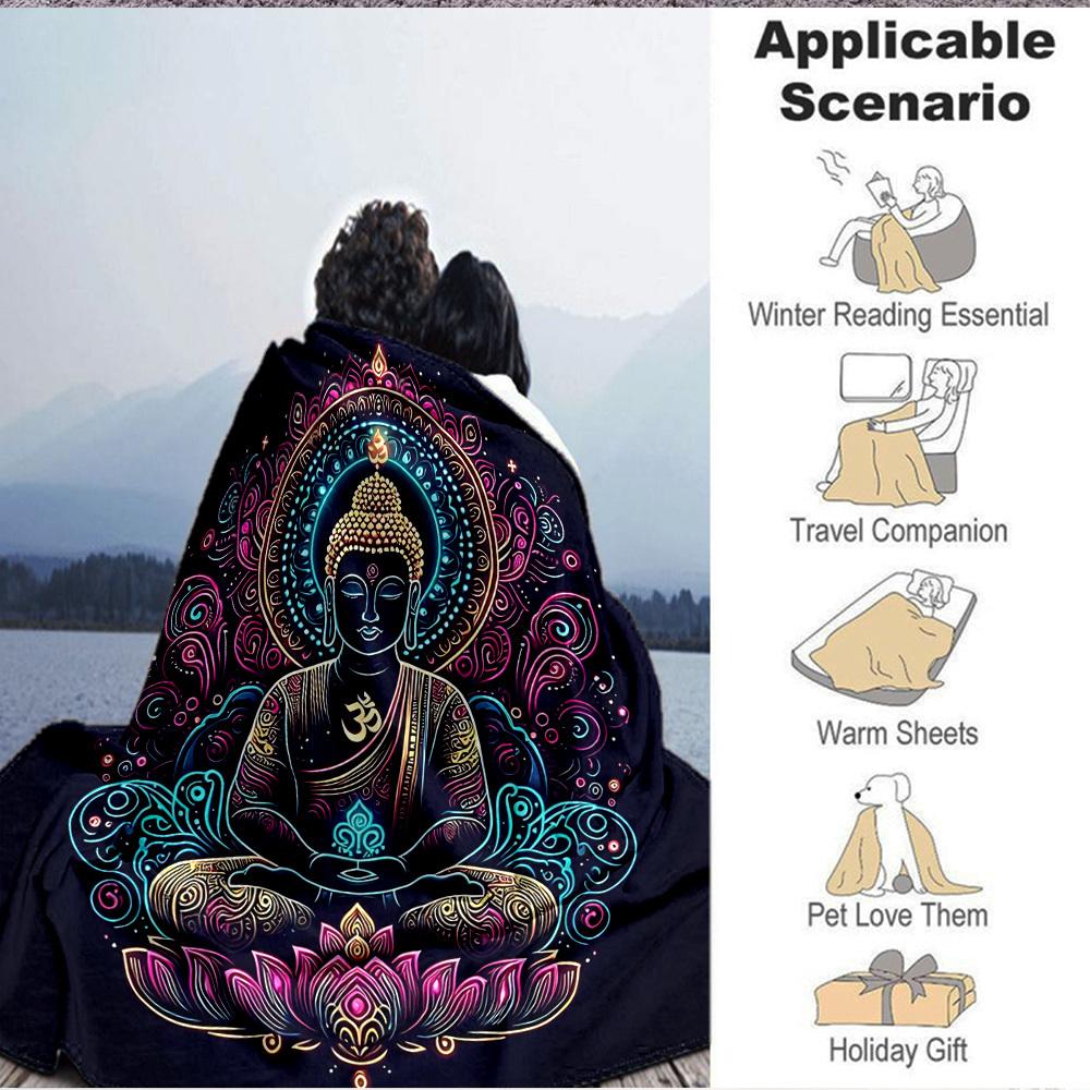1 st Buddha Lotus Filt, Lätt Flanellpläd för Soffa, Säng, Resa, Camping, Vardagsrum, Kontor, Soffa, Stol och Säng