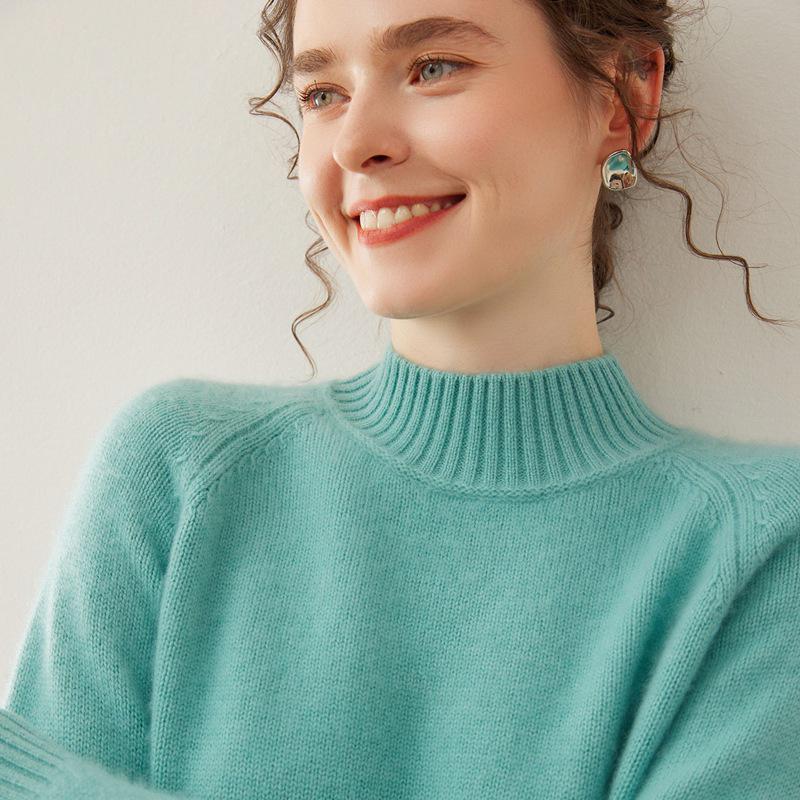 Women's Three-Ply Half-High Neck Cashmere Sweater - Versatile Autumn/Winter Knit Top