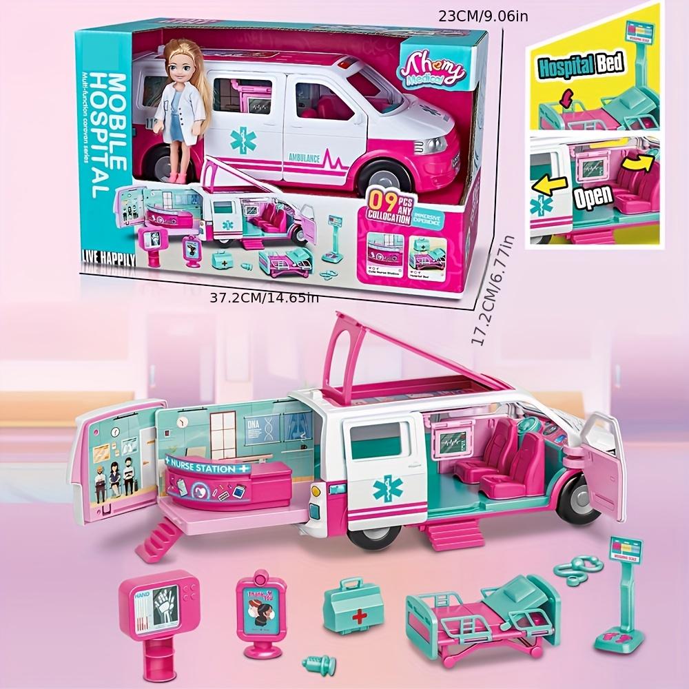 

Toy Model Ambulance School Bus Puzzle Inertia Toy Car Playhouse Doctor Toy Car Model with Doll Accessories Christmas Gift