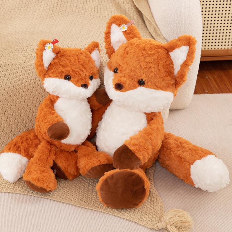 Cute Running Fox Plush Doll With Rose Velvet Fabric For Kids Bedroom Decor