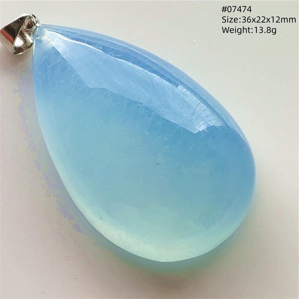 Natural Blue Aquamarine Oval Pendant Jewelry For Women Men Dark Aquamarine Necklace Fashion Brazil AAAAAA