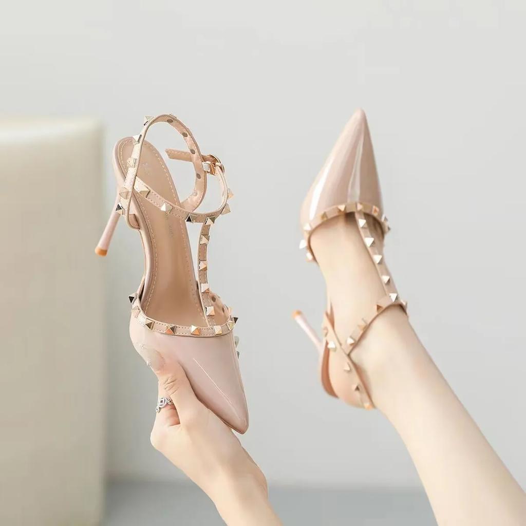 High-heeled Sandals Women Large Size Rivet Slim Heels Sexy Pointed Back Empty Sandals for Summer  Women Shoes Platform Sandals