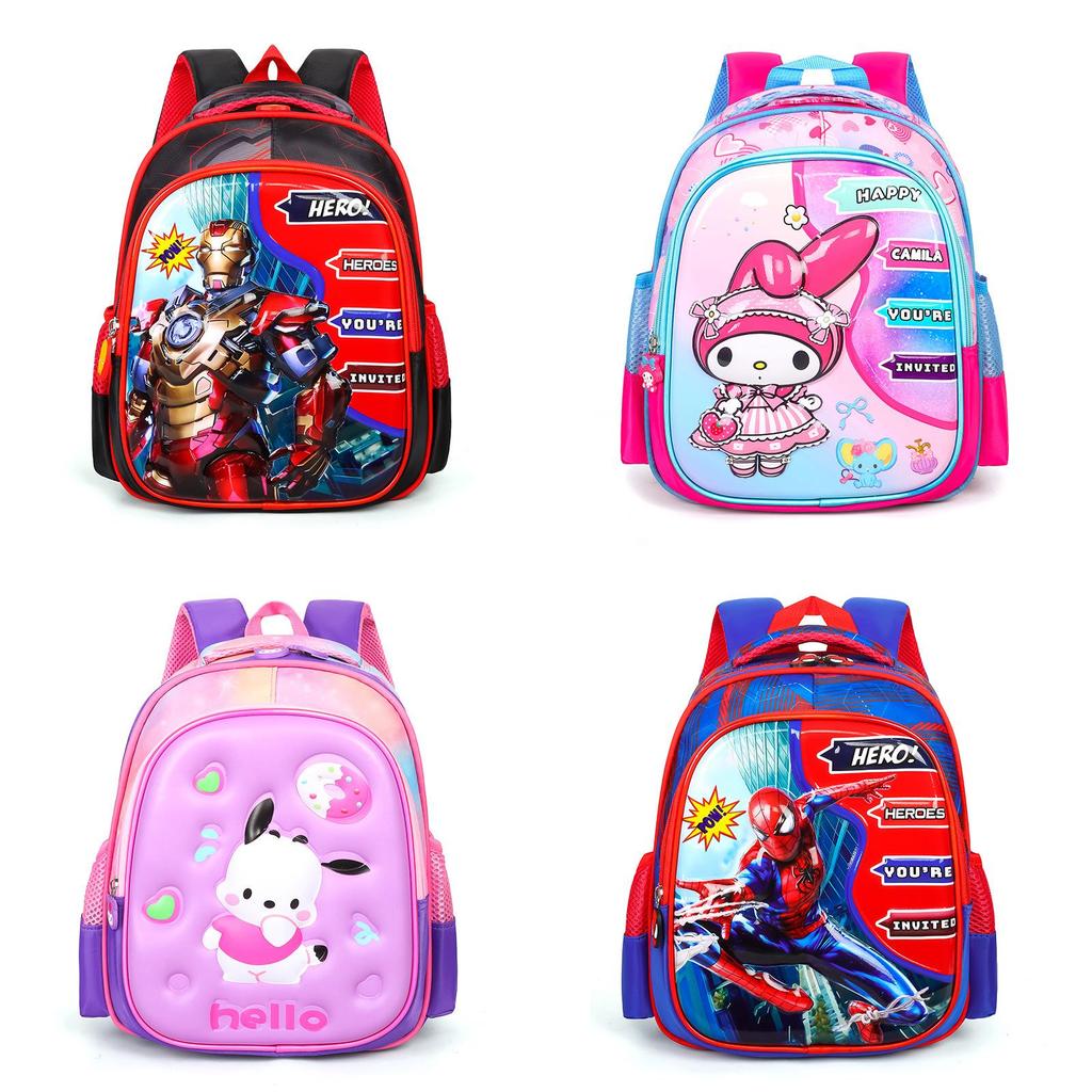 Elsa Cinnamoroll Kuromi Spider-Man Rucksack aus leichtem Nylon mit Rückenschutz für Schulkinder