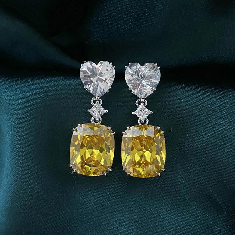 Heart and Cushion Cut Pink Stone Drop Earrings for Women Romantic Jewelry