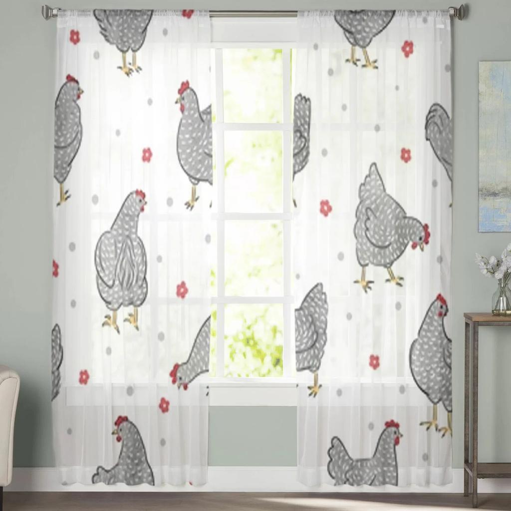 Transparente Vorhänge mit Hühnermuster für Wohnzimmer, Kinderzimmer, Tüllvorhänge, Küchenfenster, Behandlungsvorhänge