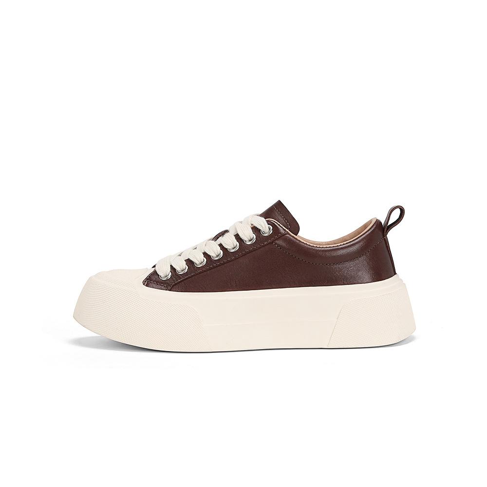 Cowhide version~ Su Yinyin has the same washed horse skin muffin thick-soled sports and leisure board shoes for women's inner height increase white sh