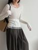 Lu Xi Women's V-neck Korean Style Mesh Patchwork Knit Top, Early Spring 2026 Collection