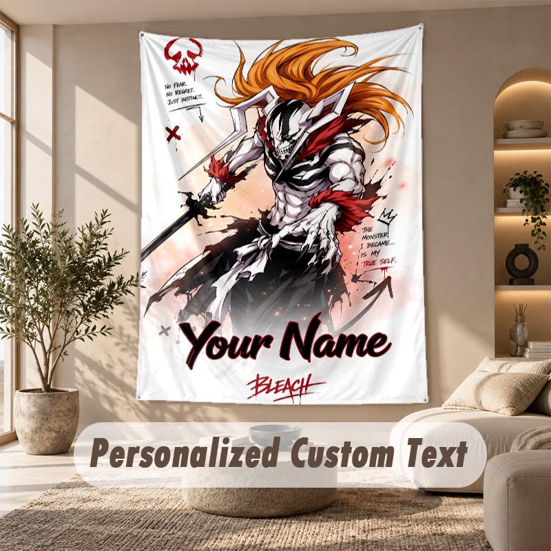 Tapestry Custom Name Text, Wall Hanging Tapestry Home Room DecorBleach anime