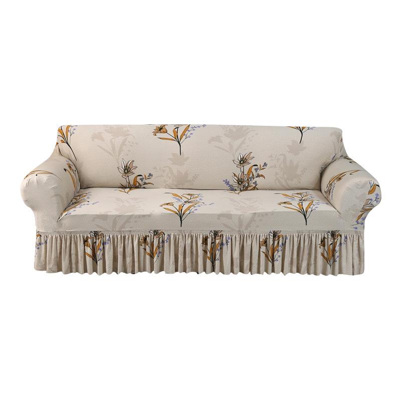 Elastic Sofa Cover with Skirt All Inclusive Combination Sofa Cover with Skirt Universal Type for All Seasons